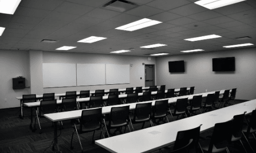 Training room with tables and chairs