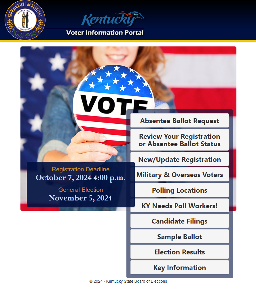 Website with information for voting in Kentucky