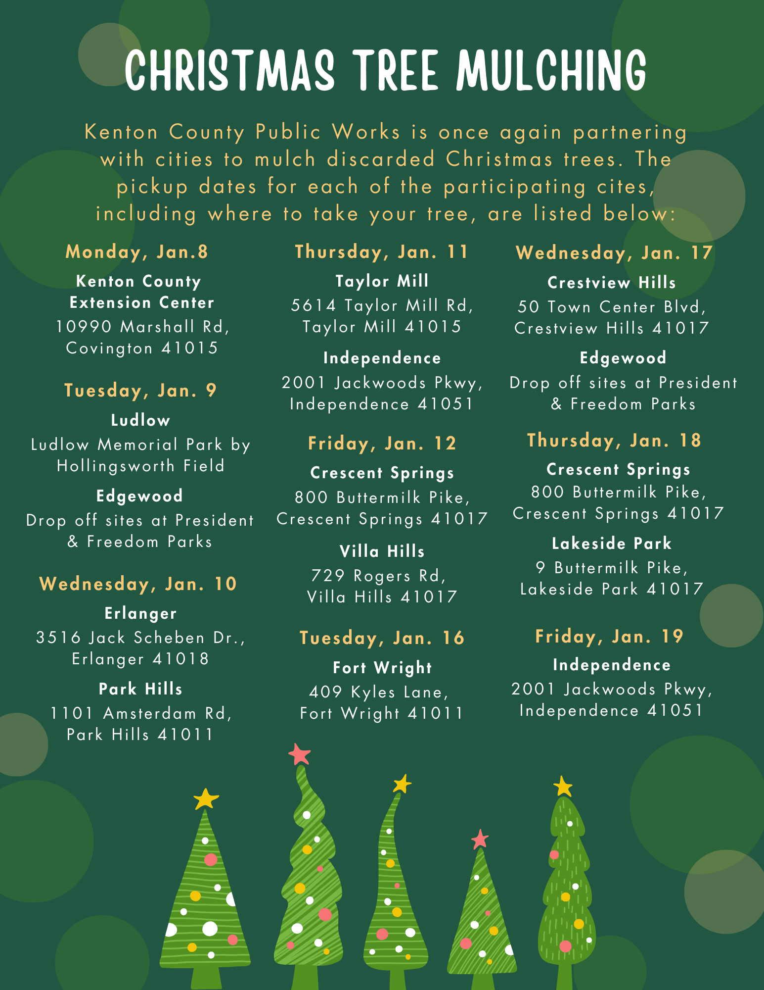 Christmas tree mulching pickup dates and locations