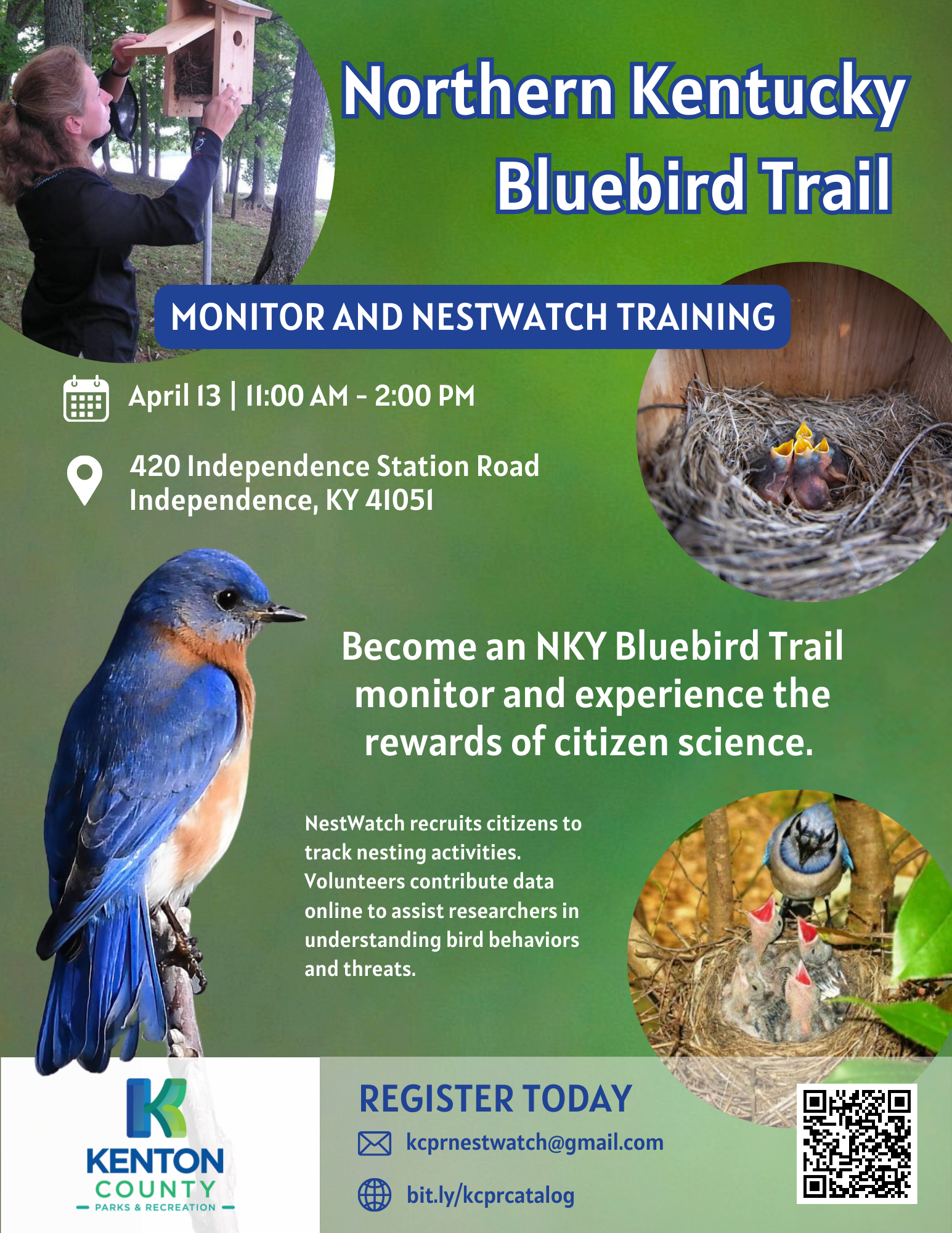 NestWatch training flyer with dates and birds 