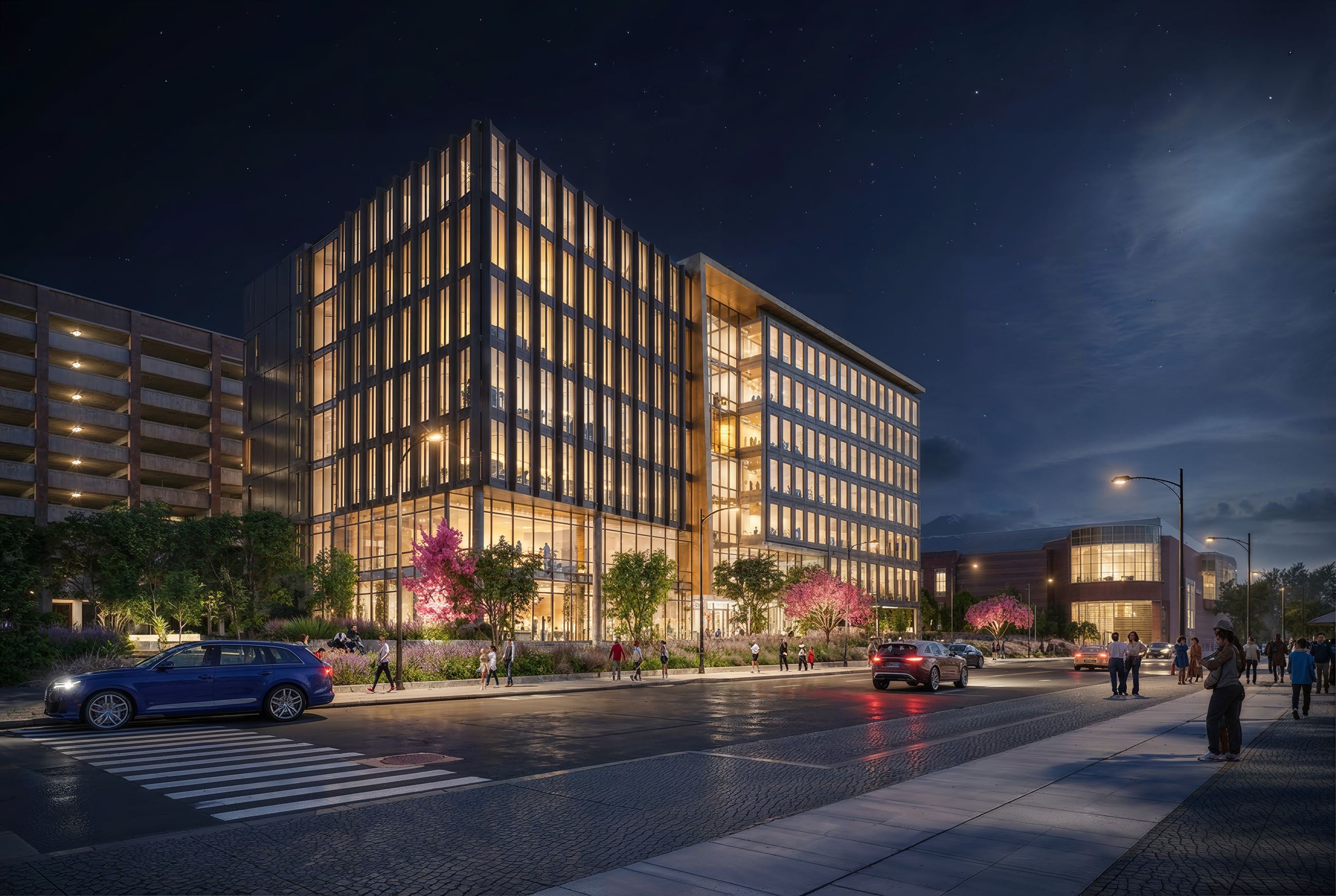 Commonwealth Center for Biomedical Excellence rendering at night